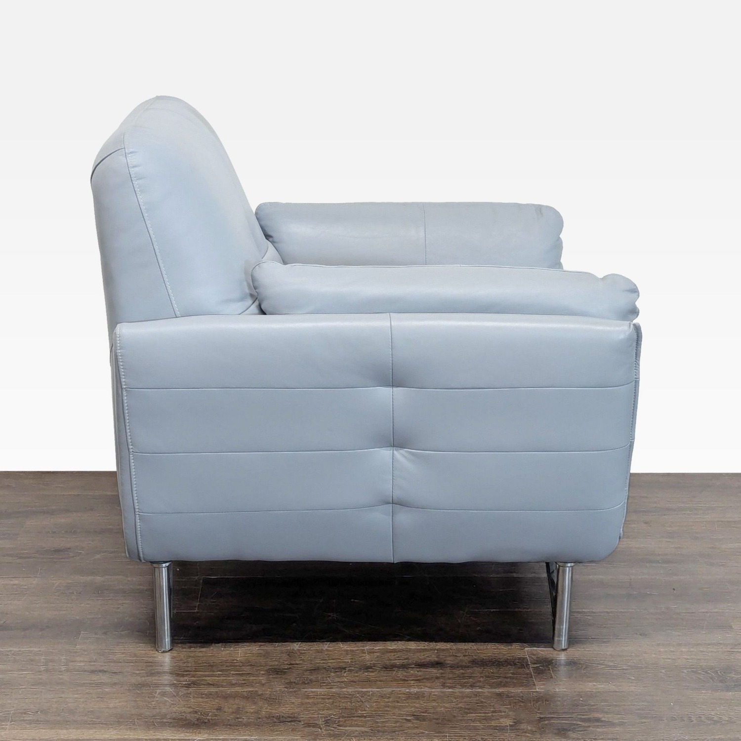 Modern Light Gray Leather Lounge Chair with Metal - image-4