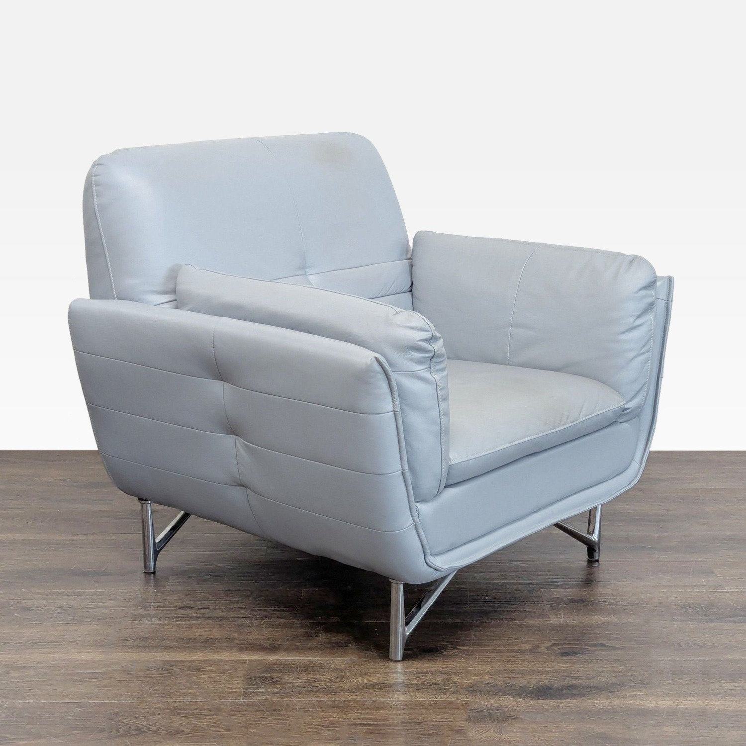 Modern Light Gray Leather Lounge Chair with Metal - image-3