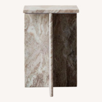 CB2 Pink Marble T Tall Marble Side Table