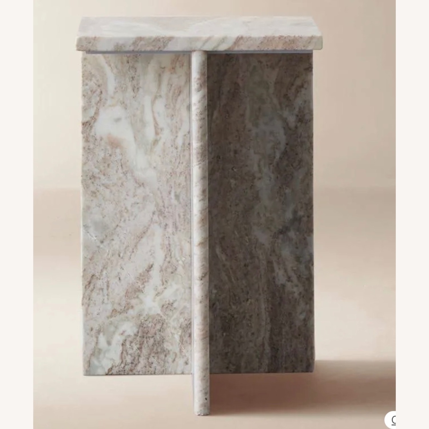 CB2 Pink Marble T Tall Marble Side Table - image-1