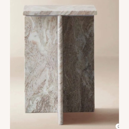 Used CB2 Pink Marble T Tall Marble Side Table for sale on AptDeco