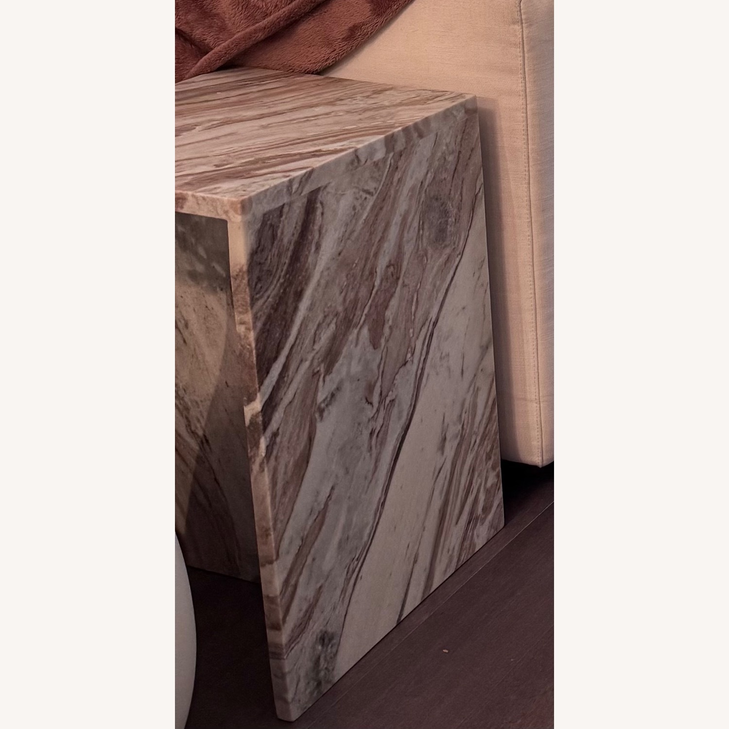 CB2 Pink Marble T Tall Marble Side Table - image-3