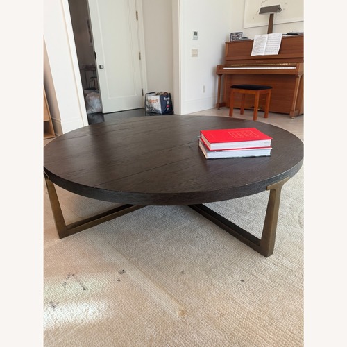 Used Restoration Hardware Dark Brown T-Brace Round Coffee Table for sale on AptDeco