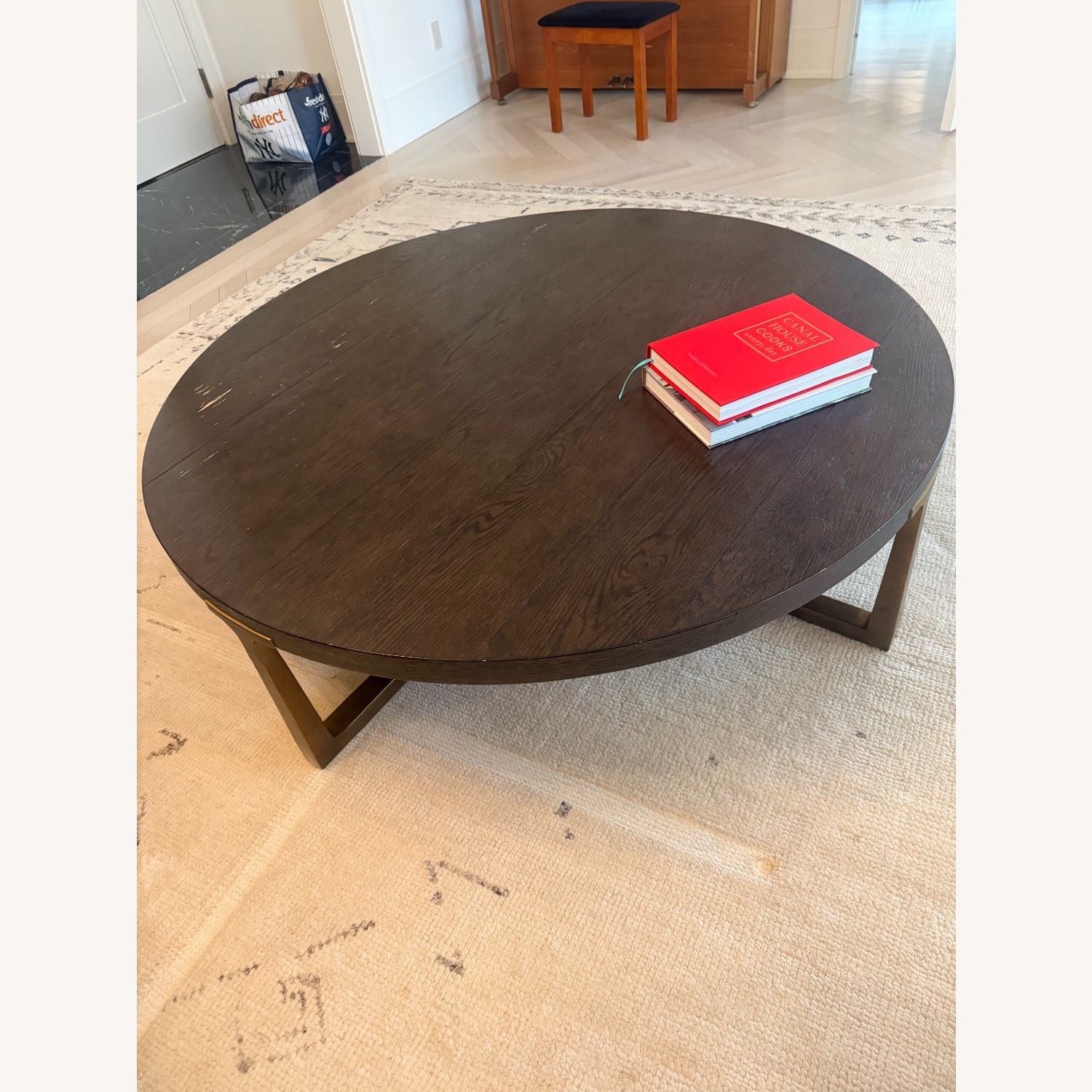 Restoration Hardware Dark Brown T-Brace Round Coffee Table - image-2