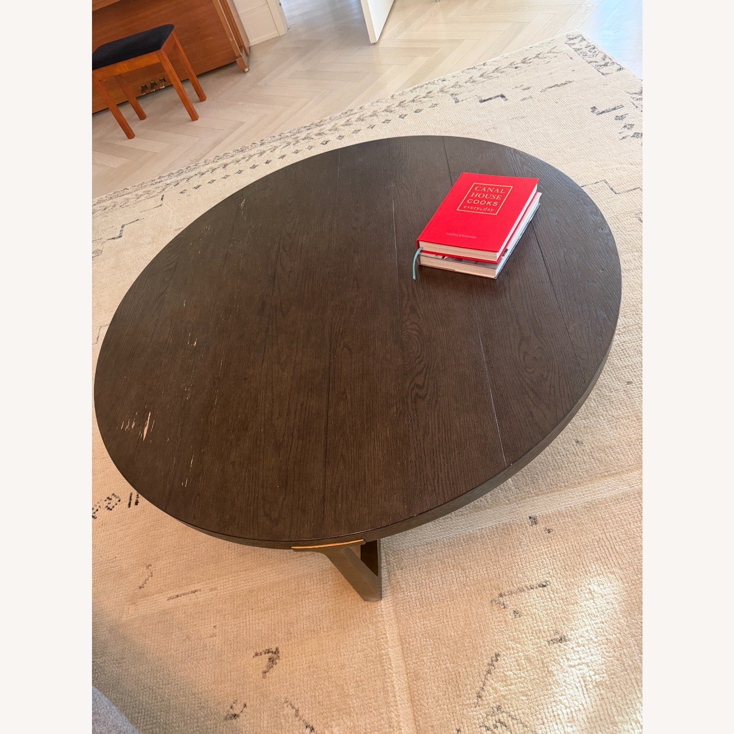 Restoration Hardware Dark Brown T-Brace Round Coffee Table - image-3