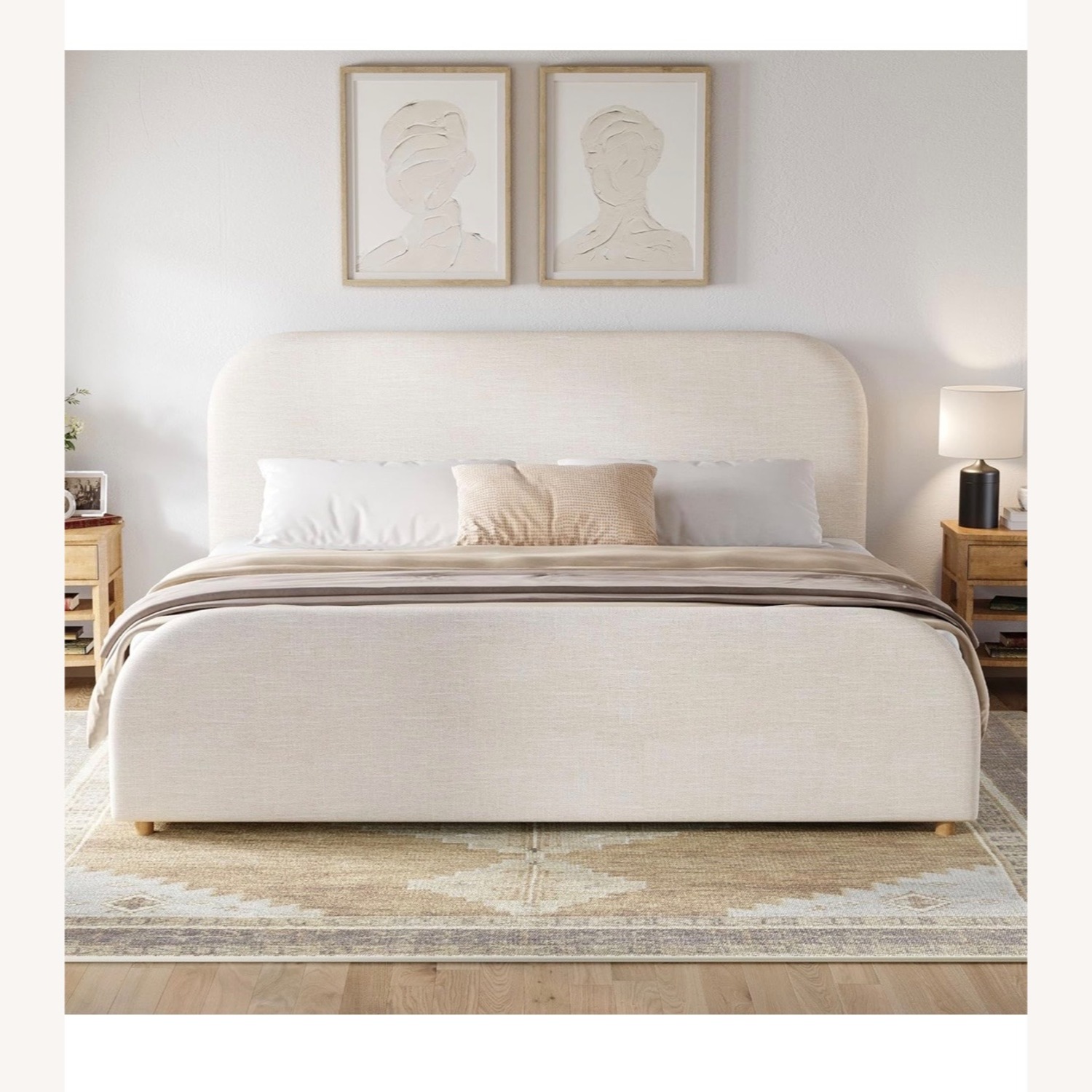 King Bed Natural Lanet Linen Sleigh Bed - image-1