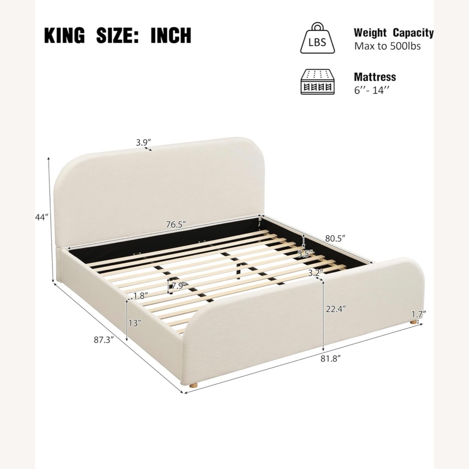 King Bed Natural Lanet Linen Sleigh Bed - image-2