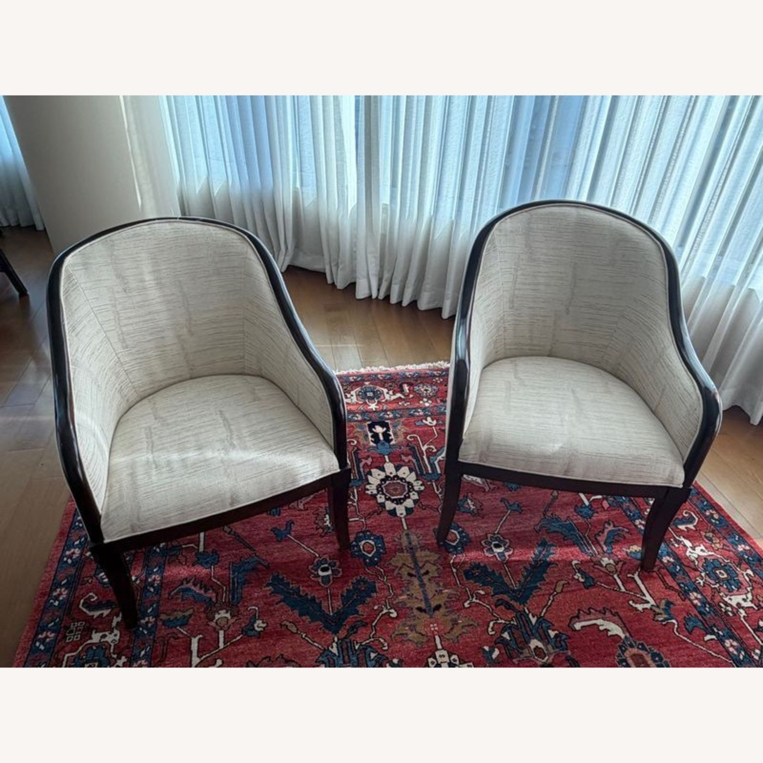 Classic Lounge Chair with Dark Wood Frame & Cream	 - image-1