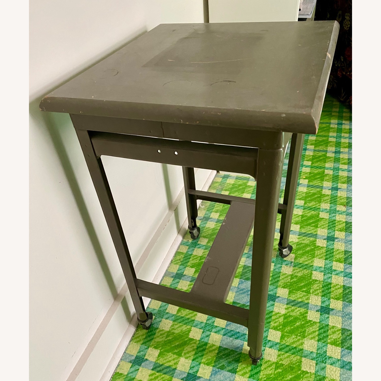 Vintage Antique Industrial Metal Wood Side Table - image-3