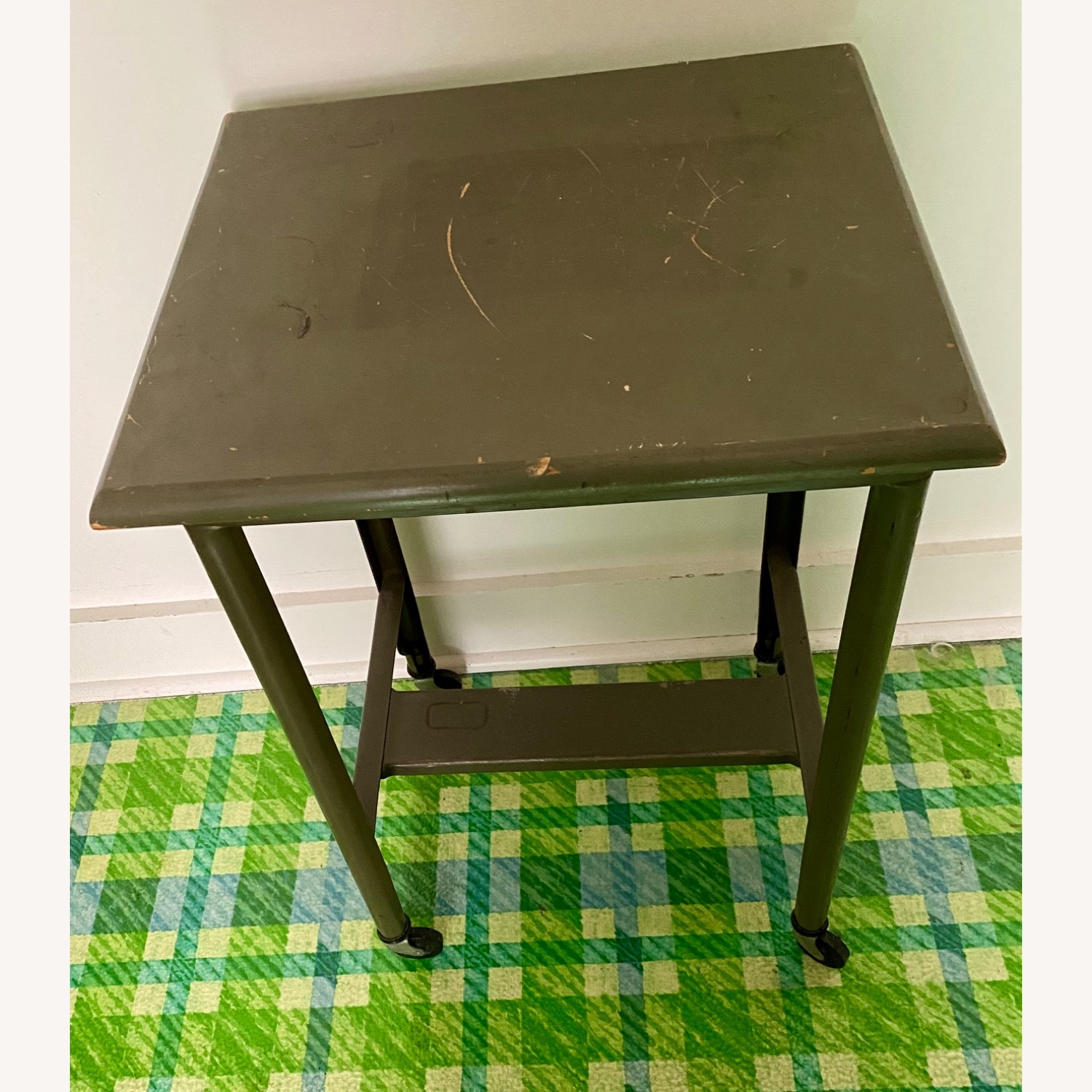 Vintage Antique Industrial Metal Wood Side Table - image-2