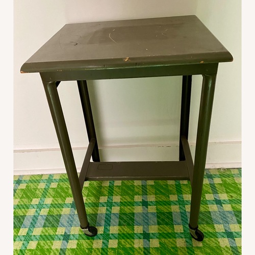 Used Vintage Antique Industrial Metal Wood Side Table for sale on AptDeco