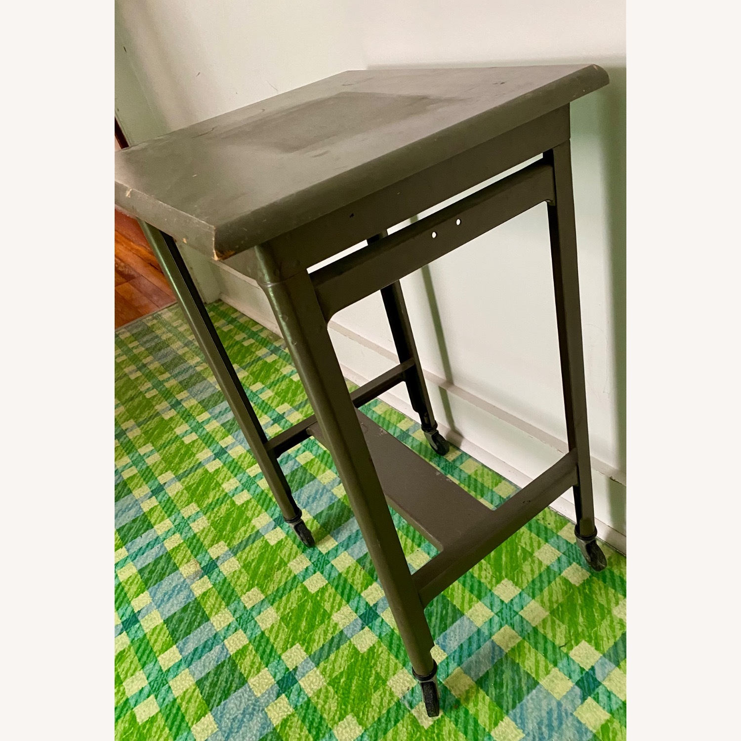 Vintage Antique Industrial Metal Wood Side Table - image-4