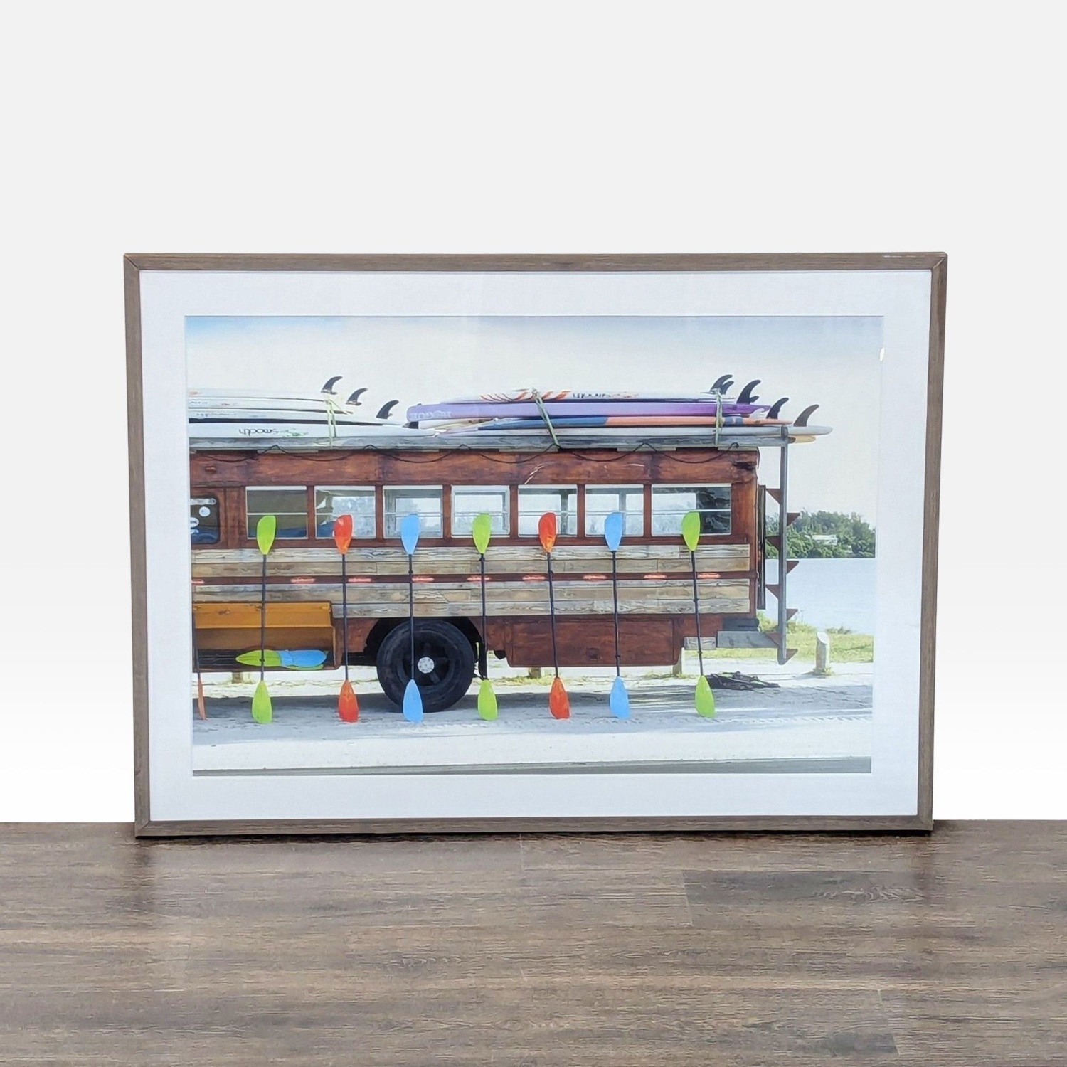 Framed Surf Bus Art Print with Colorful Paddles - image-1