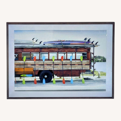 Used Framed Surf Bus Art Print with Colorful Paddles for sale on AptDeco