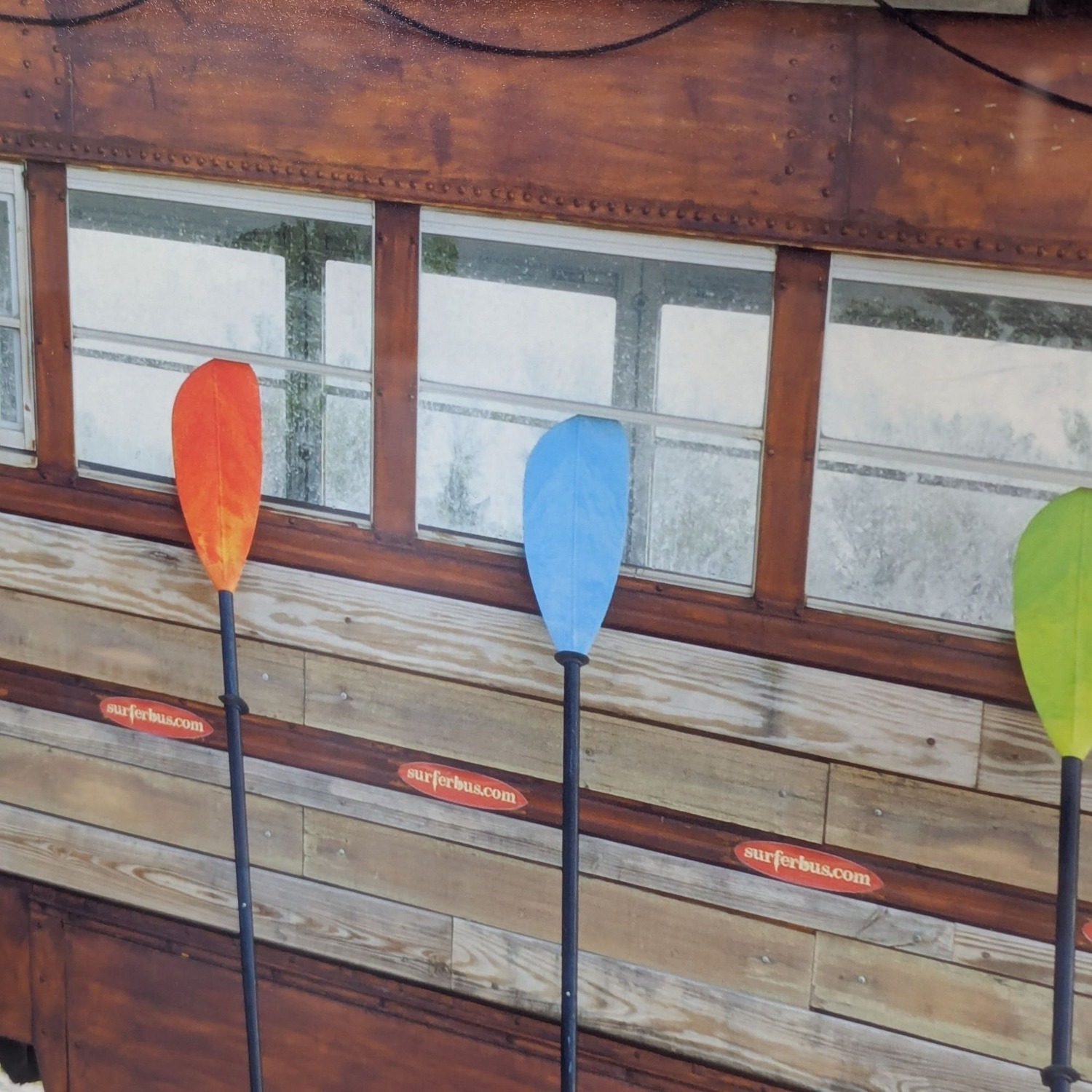 Framed Surf Bus Art Print with Colorful Paddles - image-3