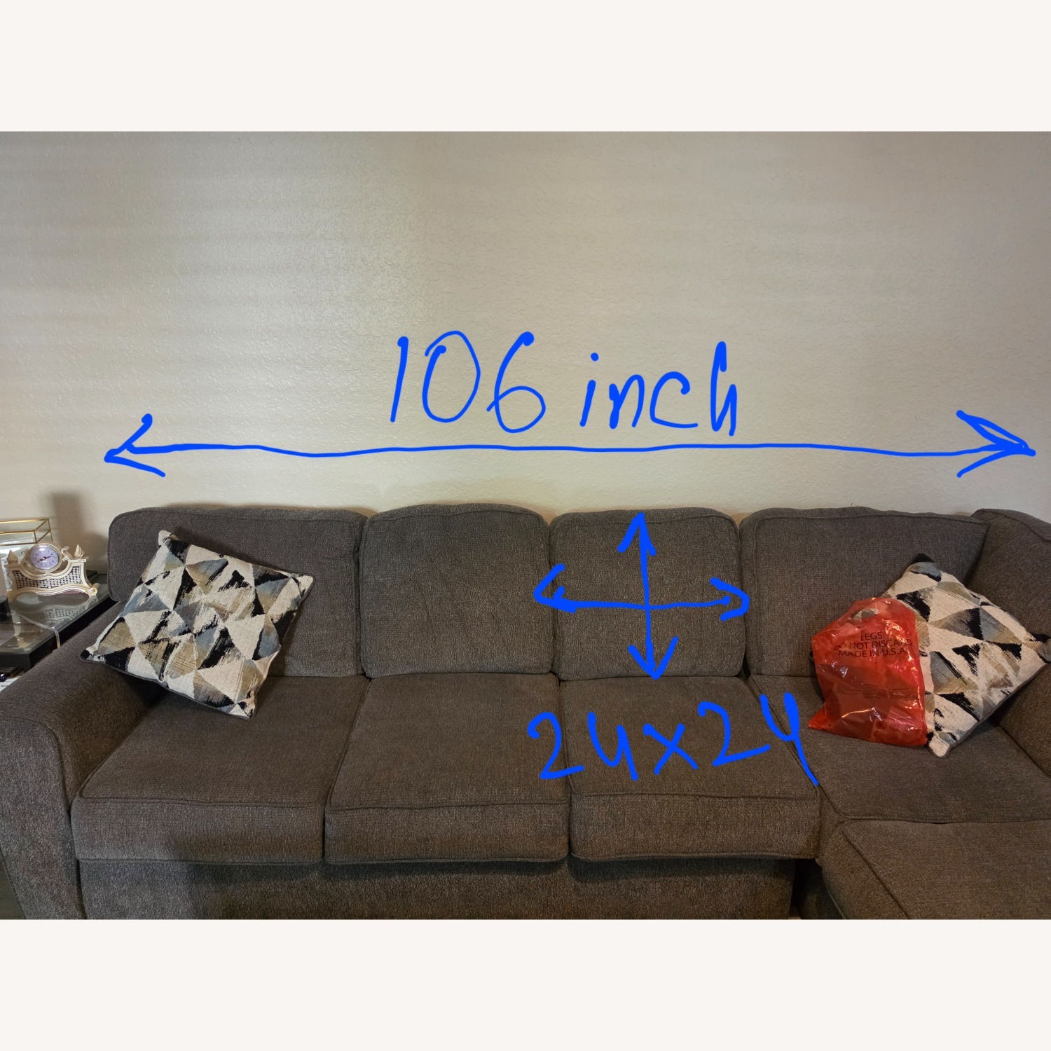 Dark Gray Fabric 3+ Piece Sectional - image-3