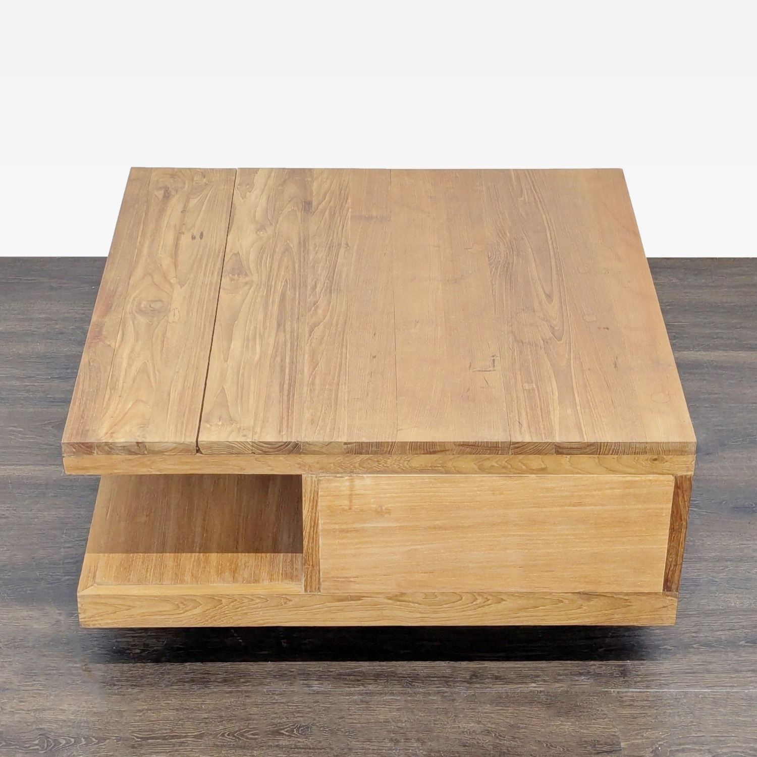 Two Tier Teak Coffee Table with Drawer - image-5