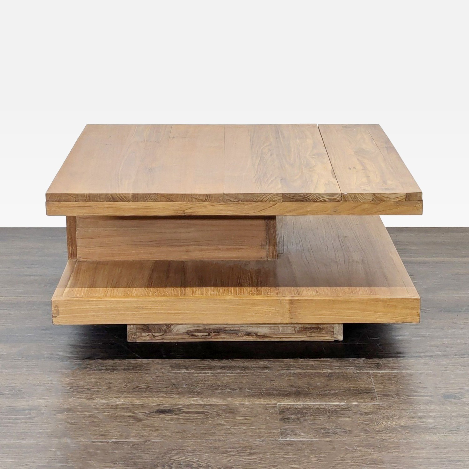 Two Tier Teak Coffee Table with Drawer - image-3