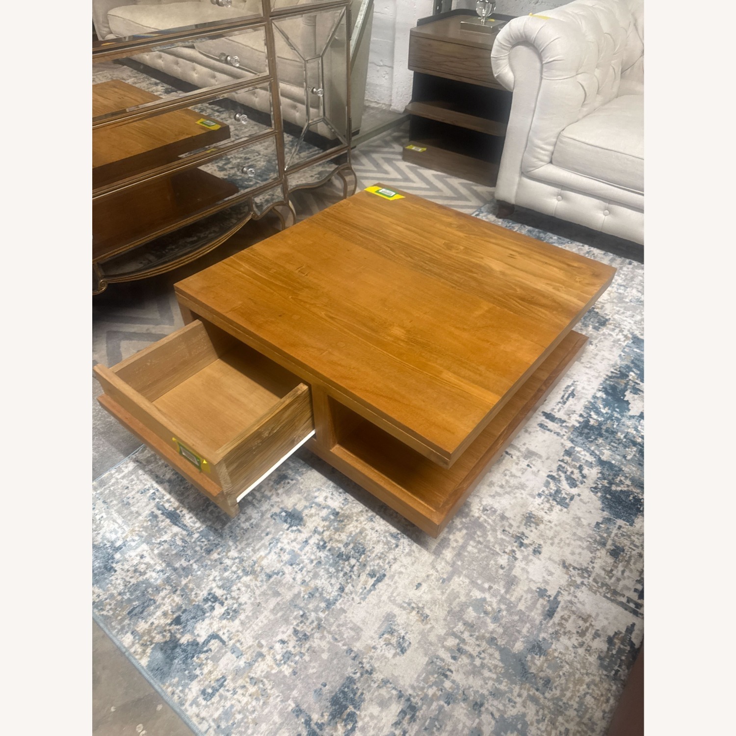 Two Tier Teak Coffee Table with Drawer - image-7