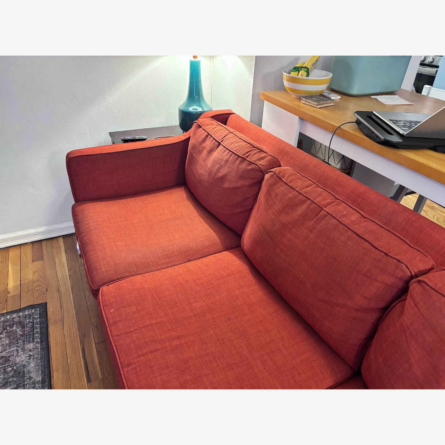West Elm Hamilton Burnt Orange Fabric 3 Seat Sofa - image-5