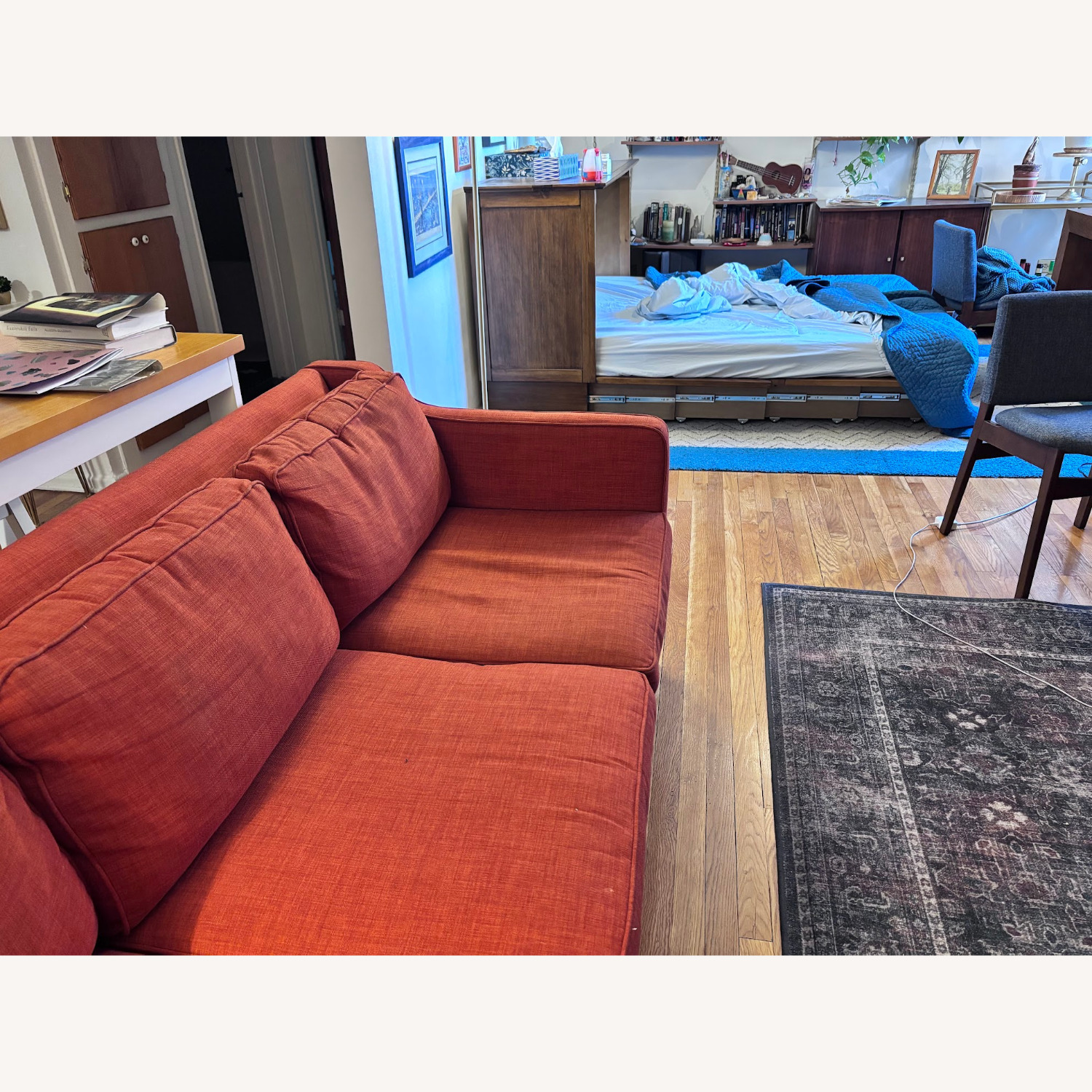 West Elm Hamilton Burnt Orange Fabric 3 Seat Sofa - image-6