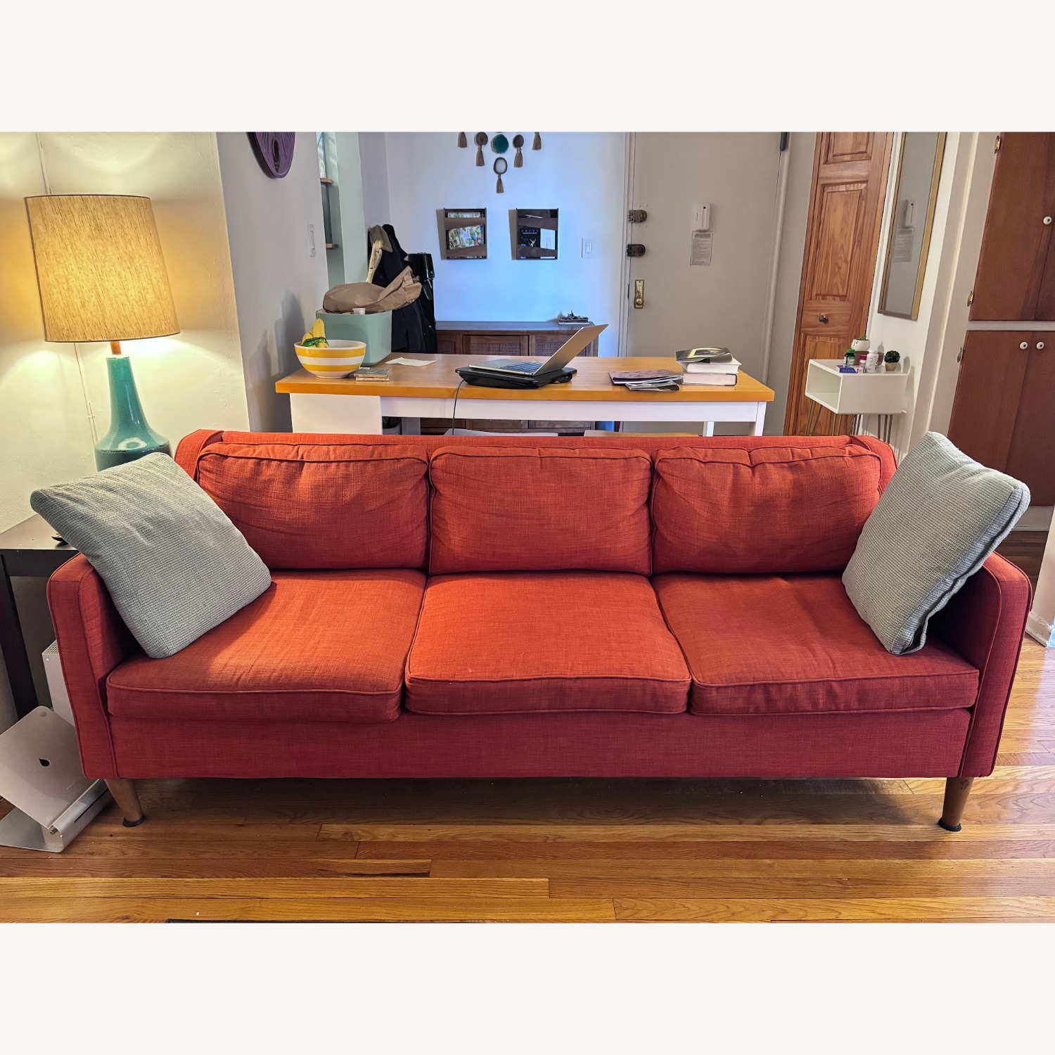 West Elm Hamilton Burnt Orange Fabric 3 Seat Sofa - image-1