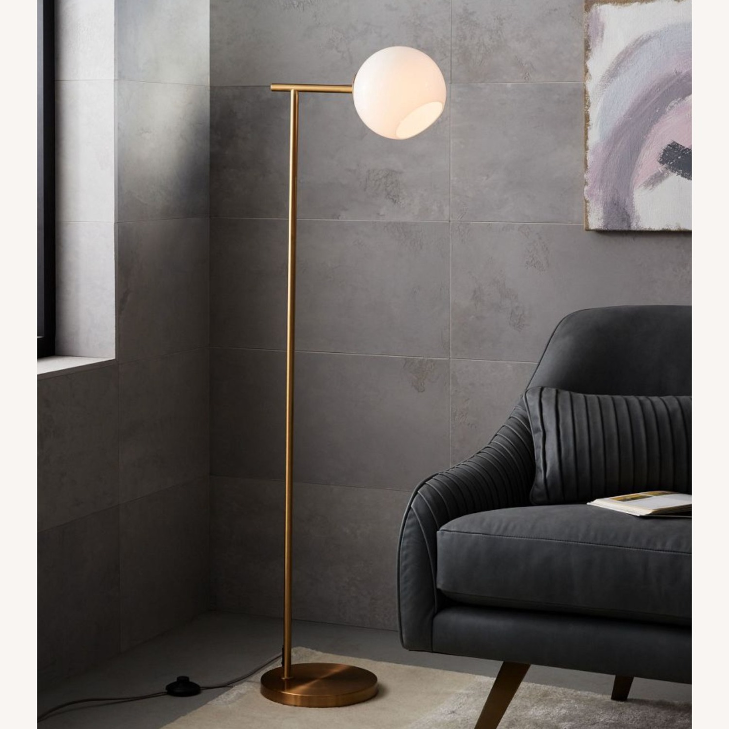 West Elm White Glass Floor Lamp - image-2