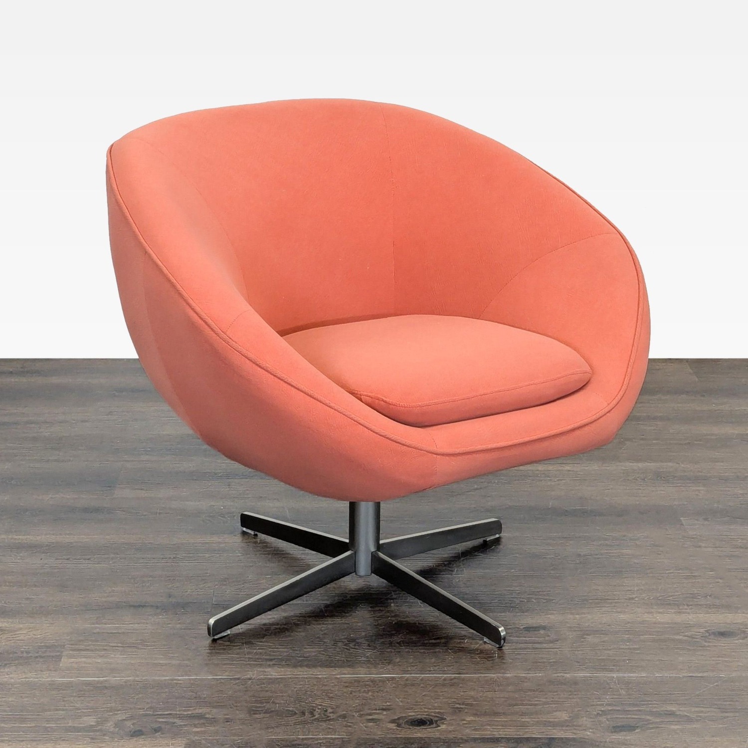 Modern Swivel Lounge Chair in Rust Fabric  - image-3
