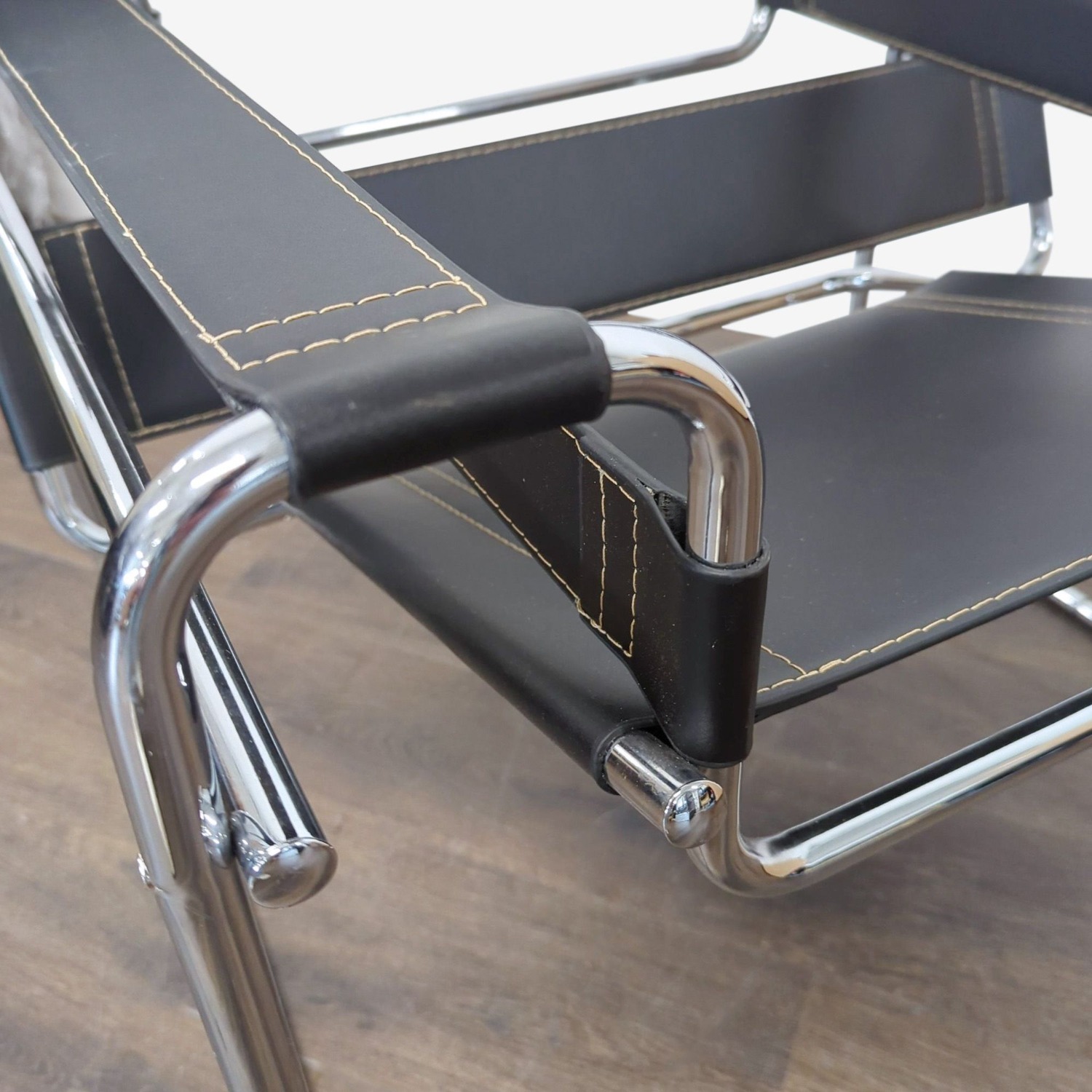 Modern Black Leather and Chrome Lounge Chair	 - image-3