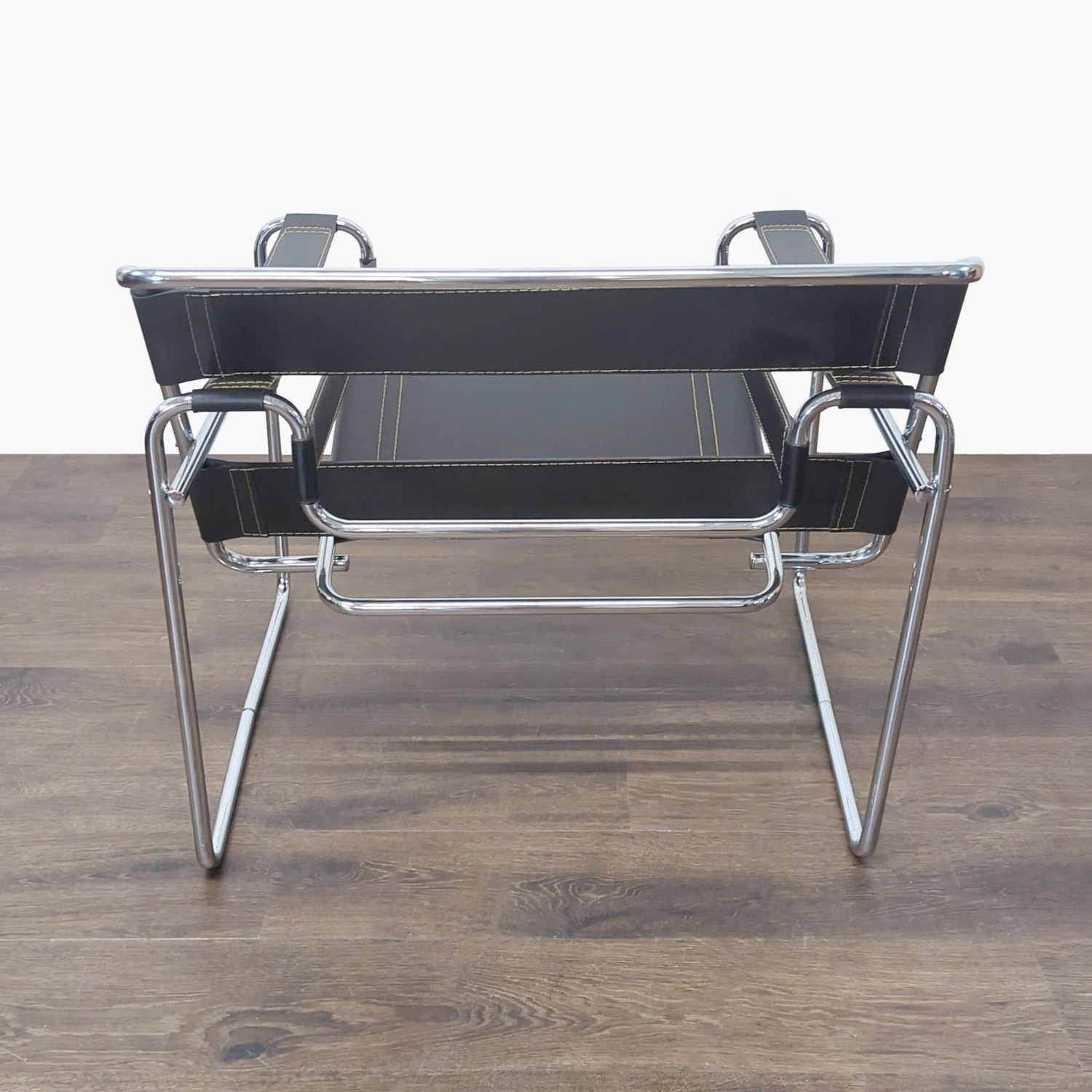 Modern Black Leather and Chrome Lounge Chair	 - image-4