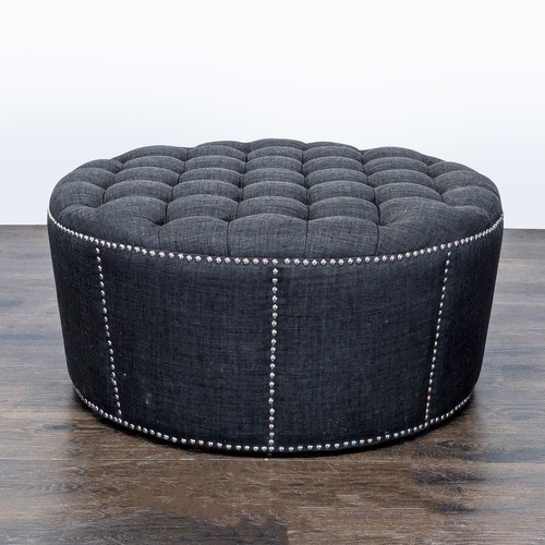 Used Button Tufted Ottoman with Nailhead Trim for sale on AptDeco