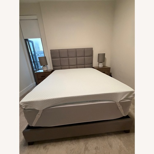 Used Ashley Furniture Light Gray Linen Queen Bed for sale on AptDeco