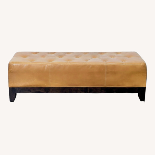 Used Wood and Leather Button-Tufted Bench	 for sale on AptDeco