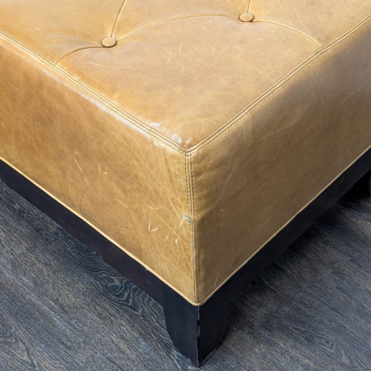 Wood and Leather Button-Tufted Bench	 - image-5