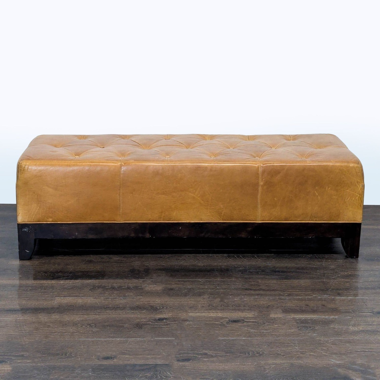 Wood and Leather Button-Tufted Bench	 - image-4