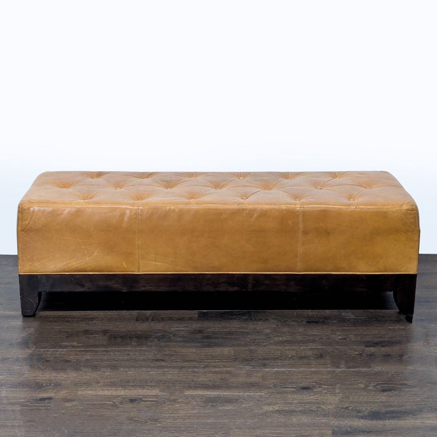 Wood and Leather Button-Tufted Bench	 - image-1