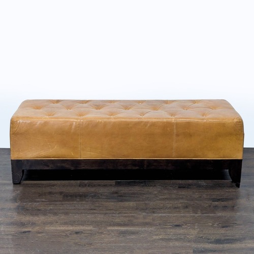 Used Wood and Leather Button-Tufted Bench	 for sale on AptDeco