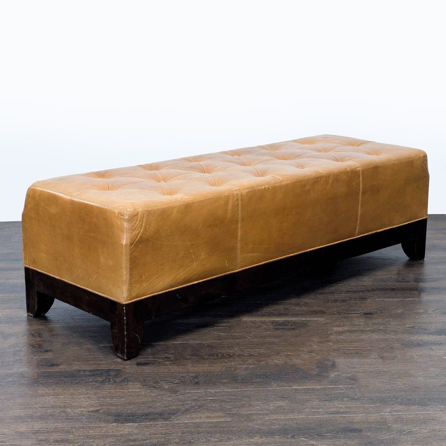 Wood and Leather Button-Tufted Bench	 - image-2