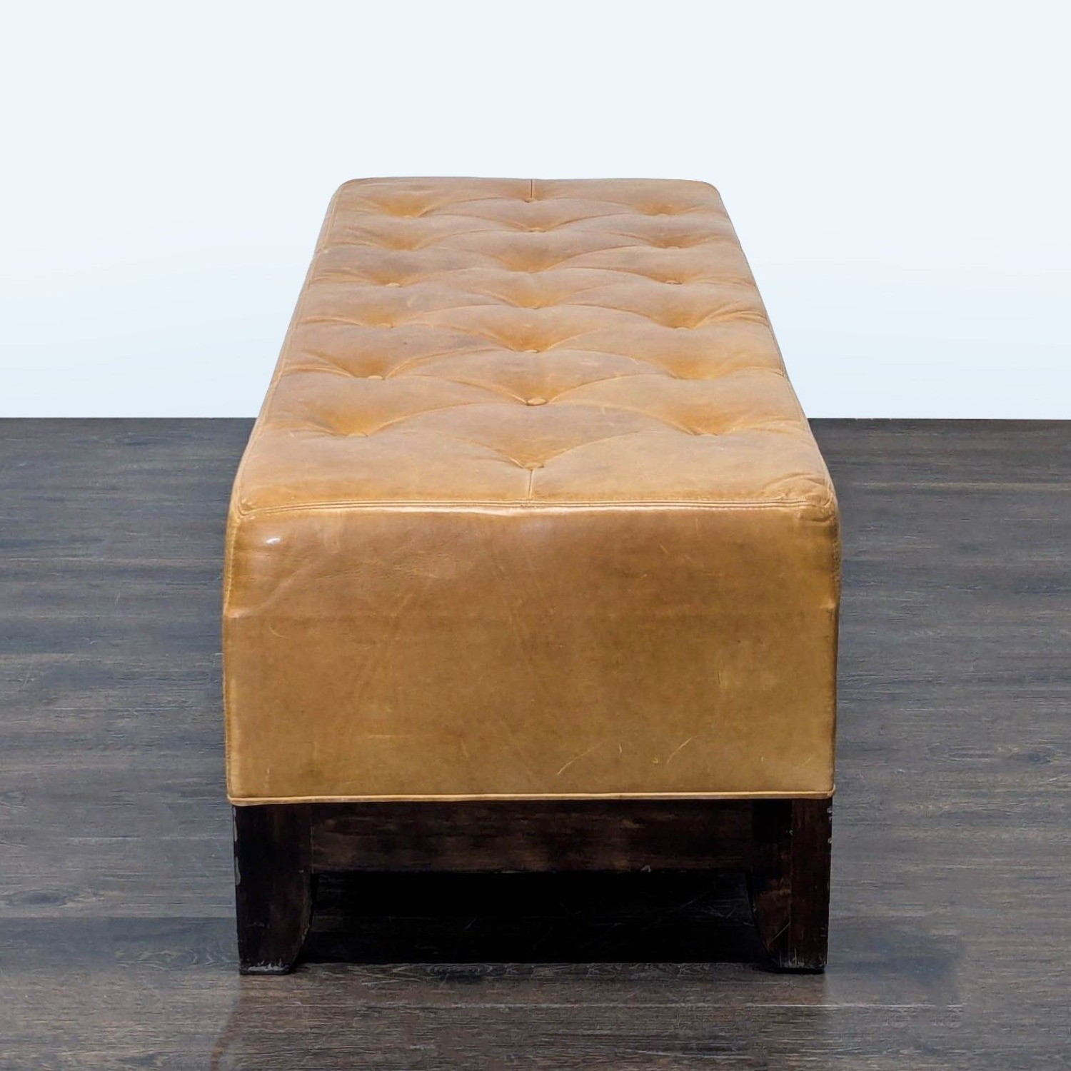 Wood and Leather Button-Tufted Bench	 - image-3