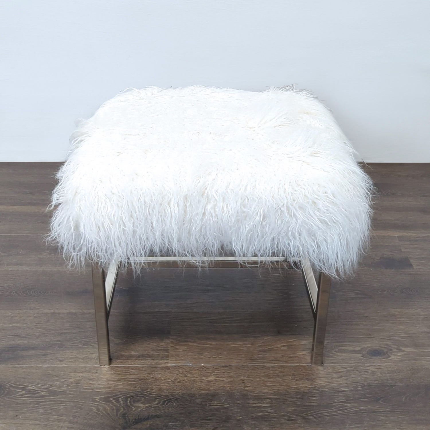 Faux Fur Ottoman on a Metal Base	 - image-2