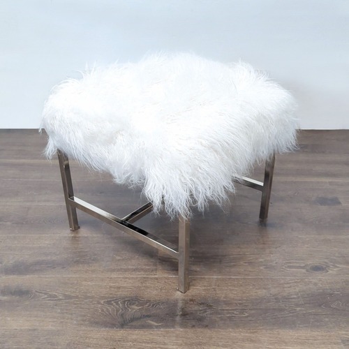 Used Faux Fur Ottoman on a Metal Base for sale on AptDeco