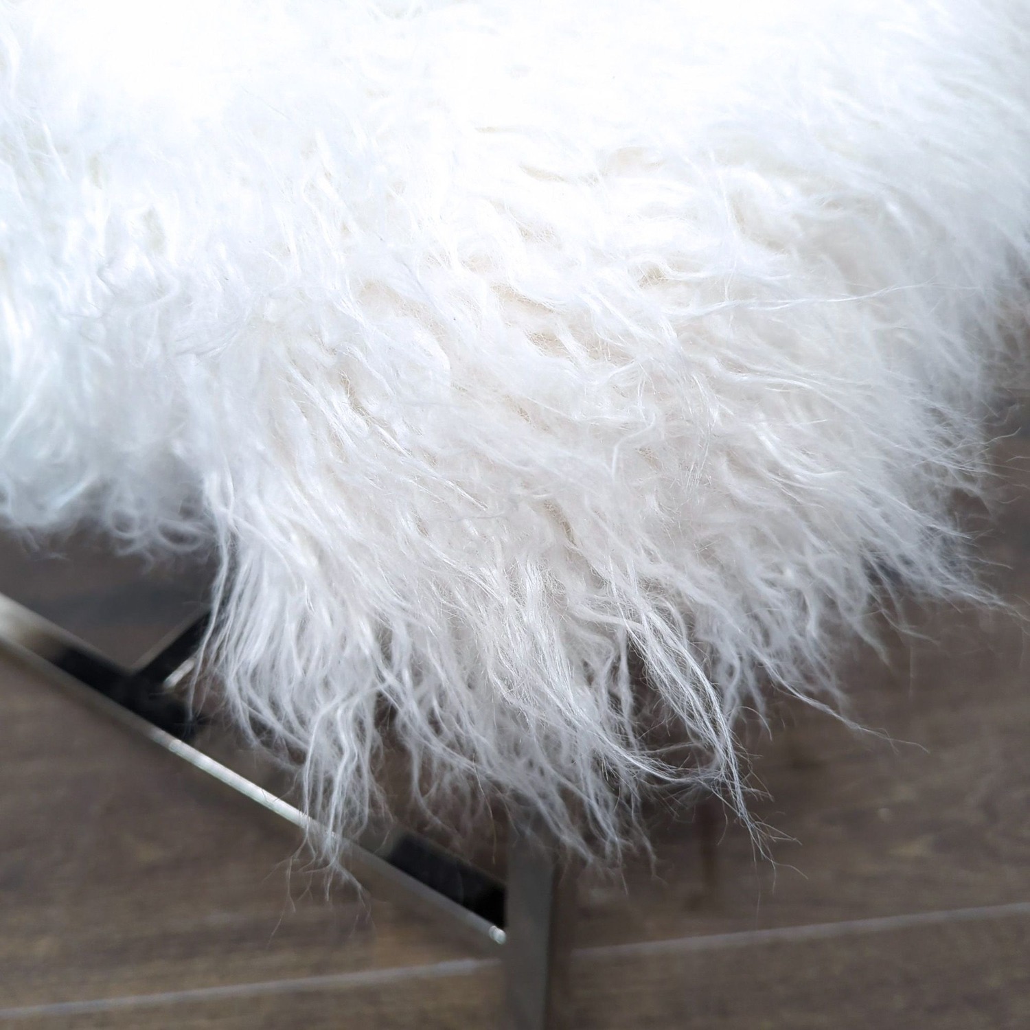Faux Fur Ottoman on a Metal Base	 - image-3