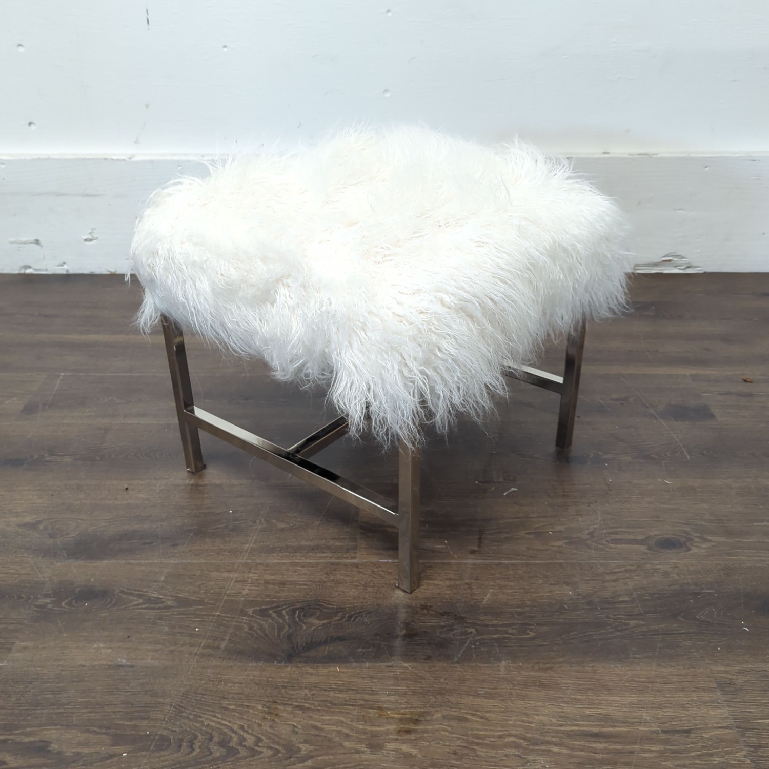 Faux Fur Ottoman on a Metal Base	 - image-5
