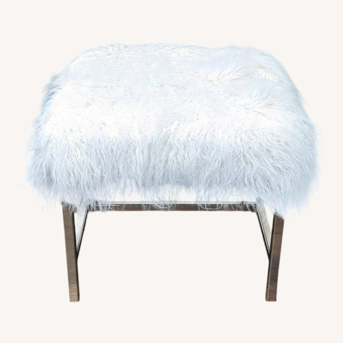 Used Faux Fur Ottoman on a Metal Base for sale on AptDeco