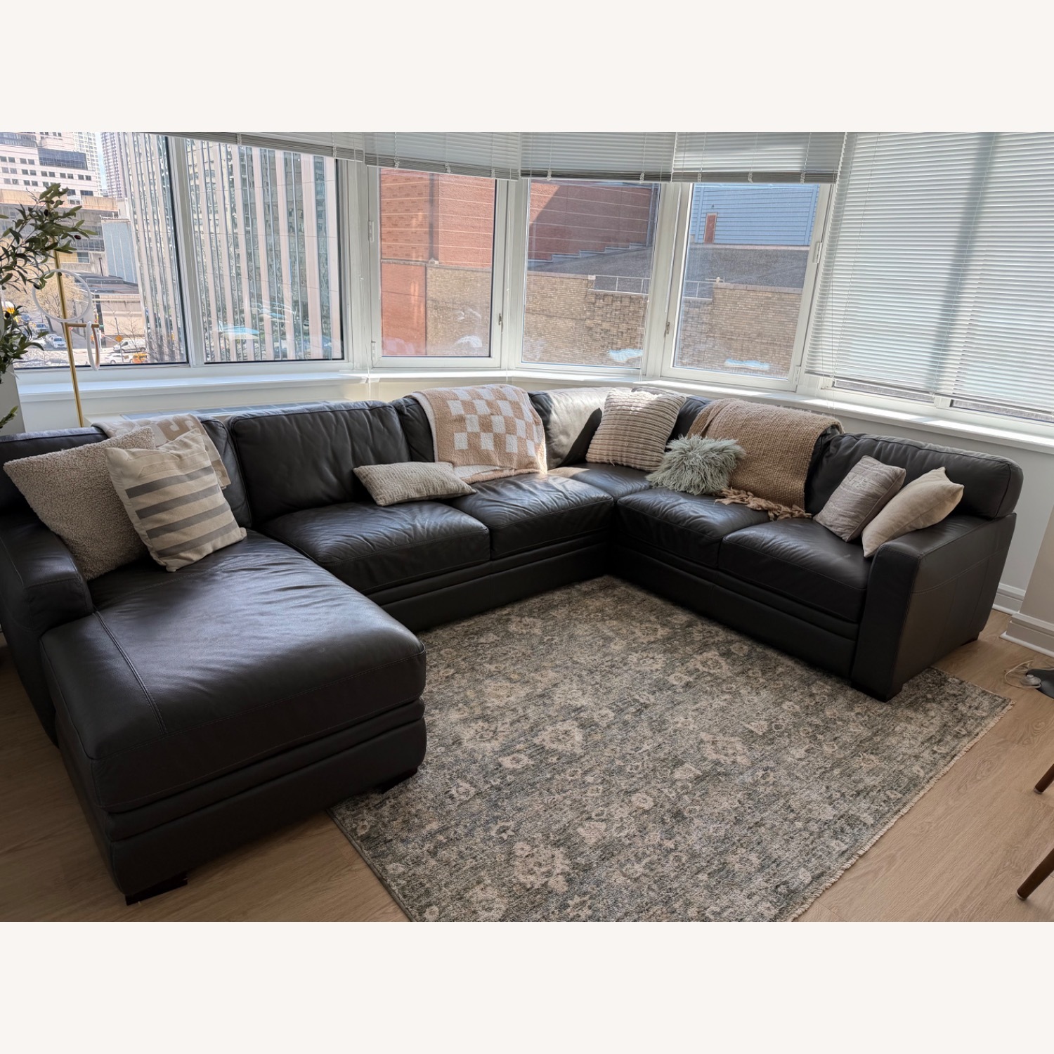 Macy's Dark Gray Leather 3+ Piece Sectional - image-3