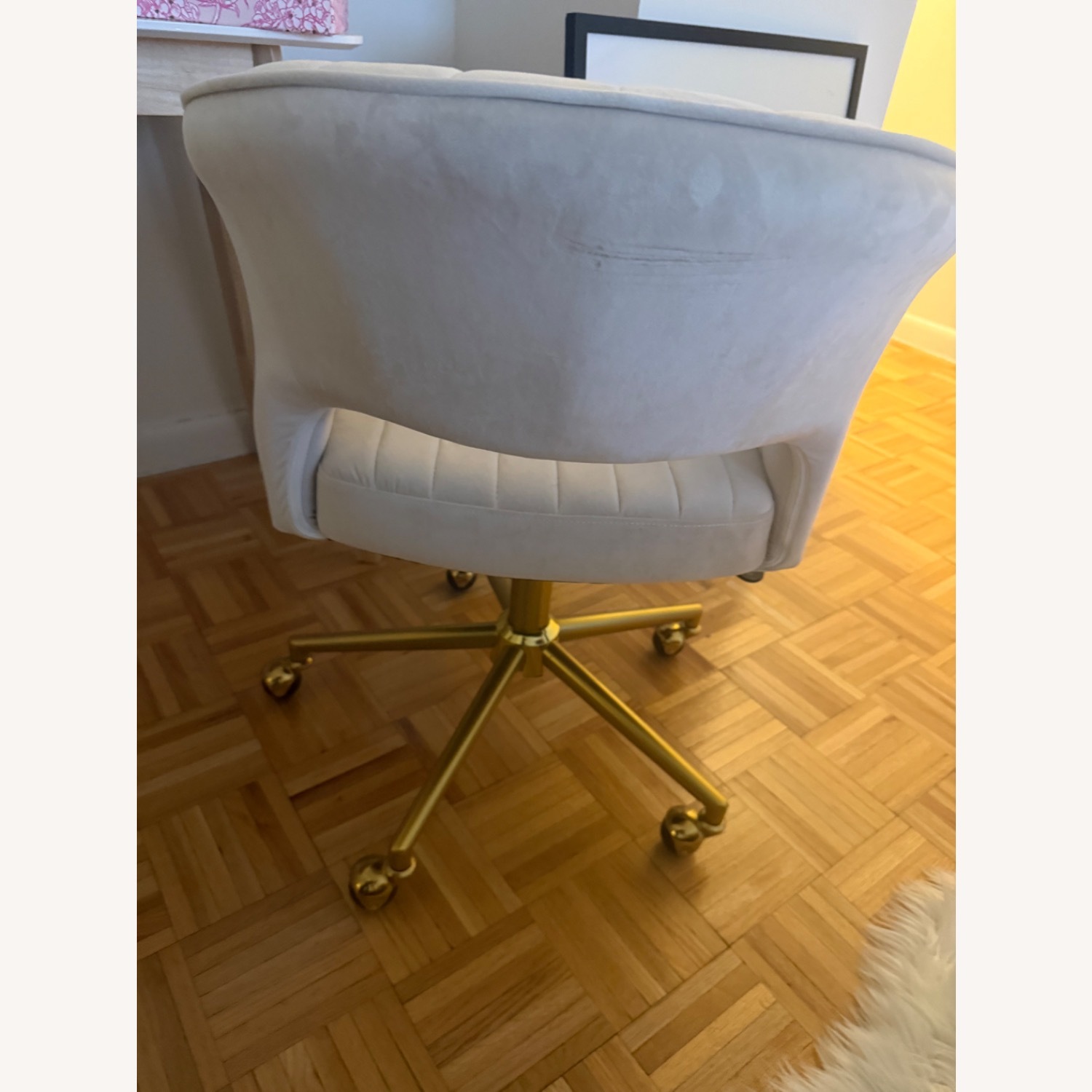 Cream Velvet Office Chair - image-3