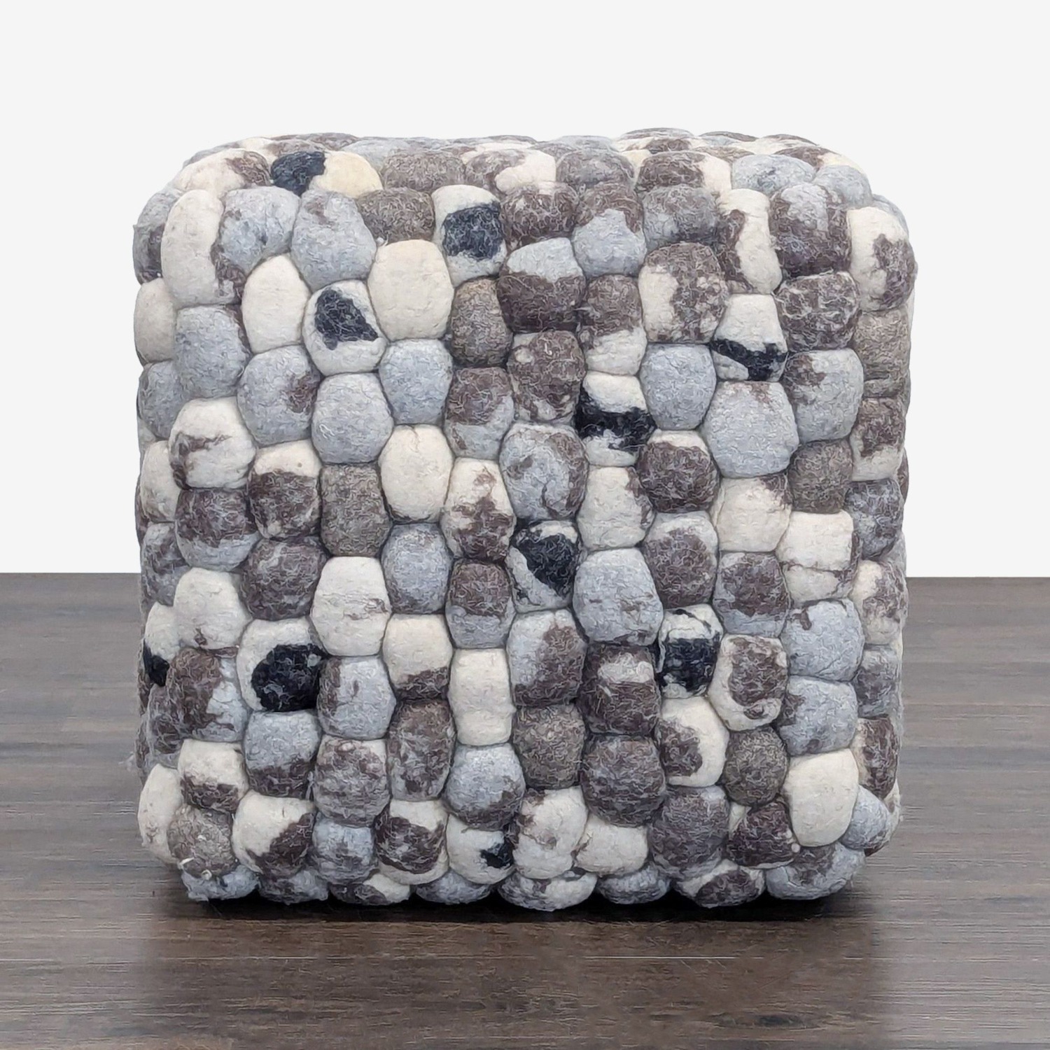 Textured Wool Pouf - image-1