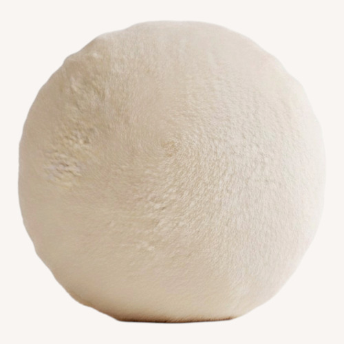 Used CB2 Round Ivory White Faux Fur Throw Pillow 16" for sale on AptDeco