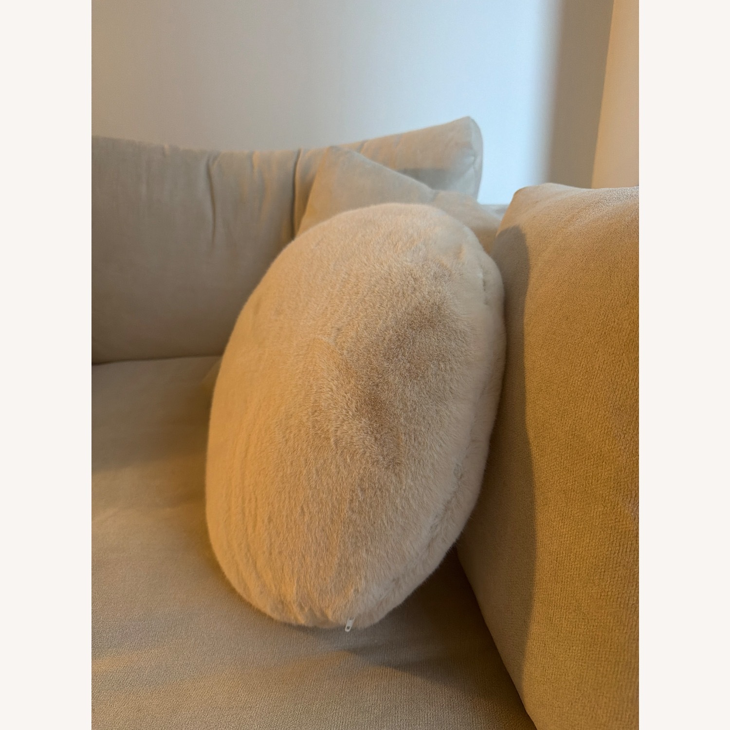 CB2 Round Ivory White Faux Fur Throw Pillow 16" - image-3