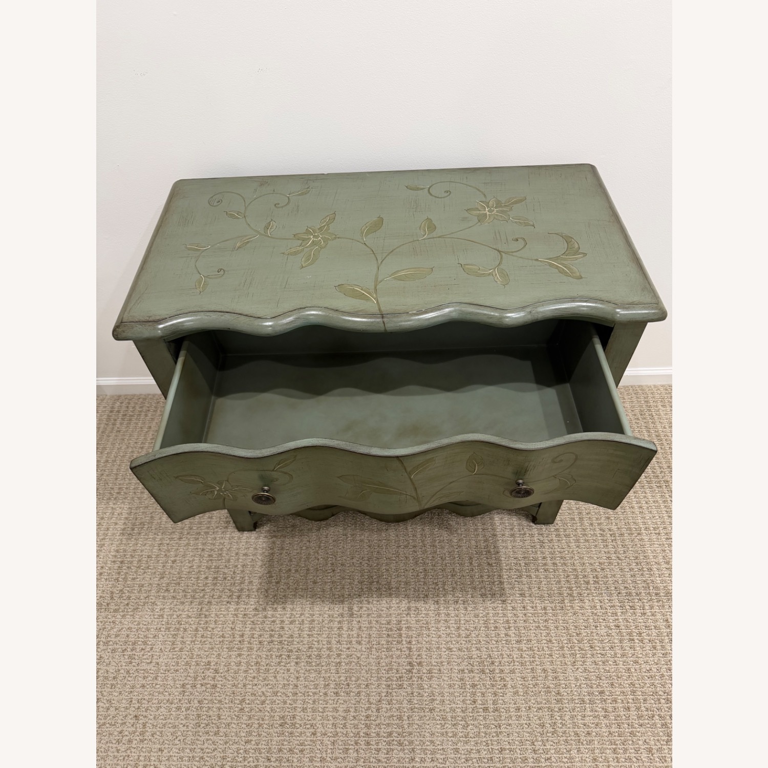 Green Wood Dresser with Floral Detailing - image-4